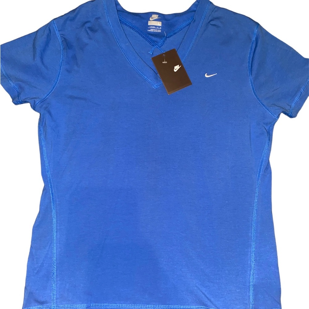 Nike Womens Blue V-Neck Short Sleeve Active Training T-Shirt Style 127501 Size L
